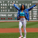Six time WWE Women’s Champion Sasha Banks throws out the first pitch before the game between the Boston Red Sox and the Chicago White Sox at Fenway Park on May 8, 2022.